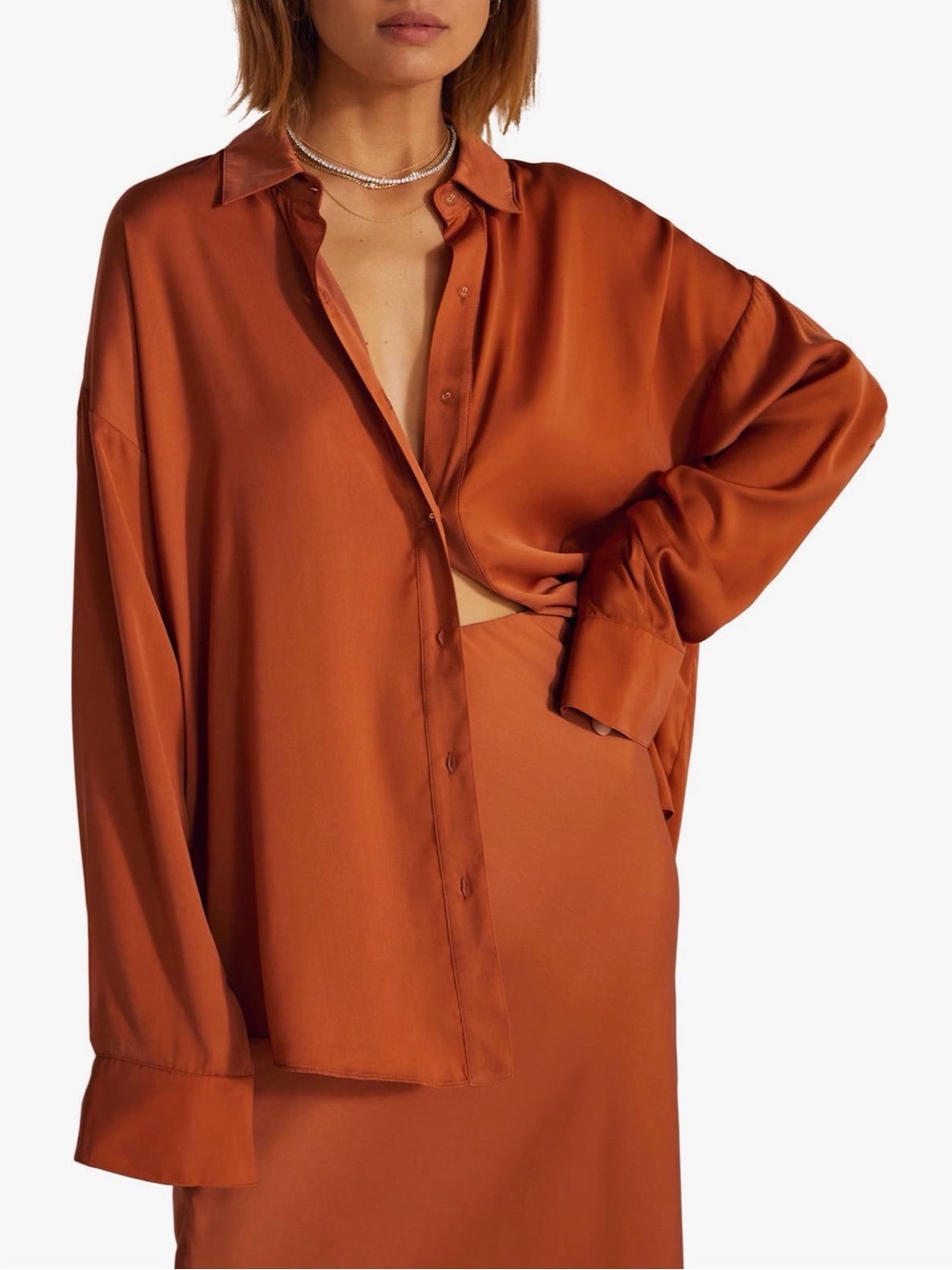 Favorite Daughter The Ex- Boyfriend Silky Button Front Blouse Copper  M NWT